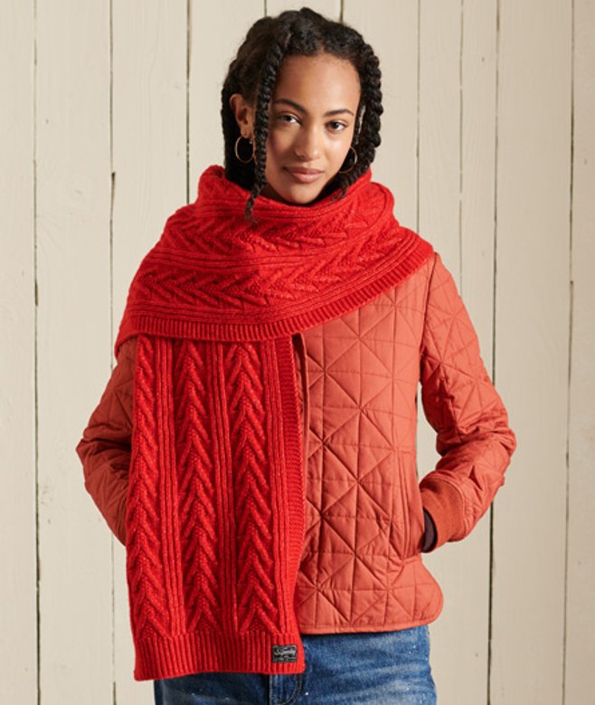 Superdry Damen Luxuriöser Schal mit Zopfmuster Grau - Größe: One Größe von Superdry