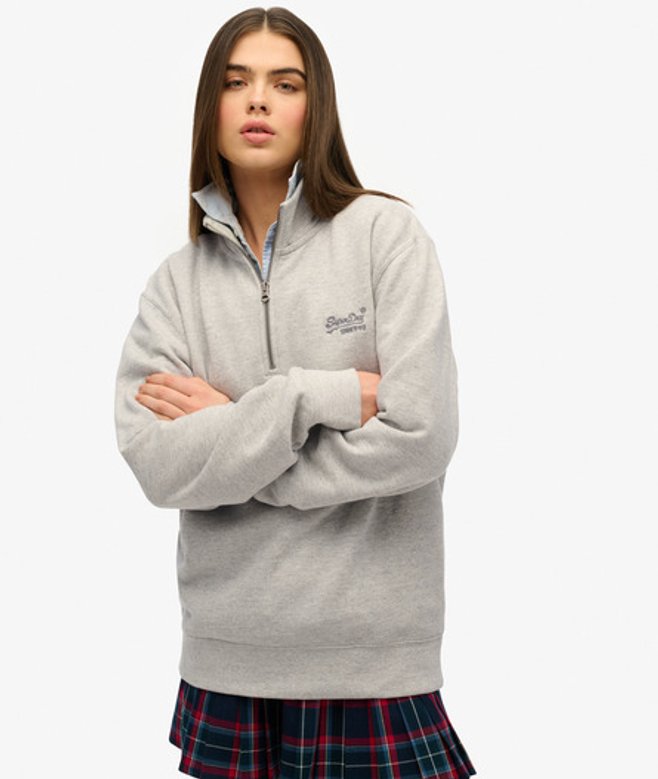 Superdry Women's OverGrößed Essential Sweatshirt mit Halbem Reißverschluss und Logo Grau - Größe: L von Superdry