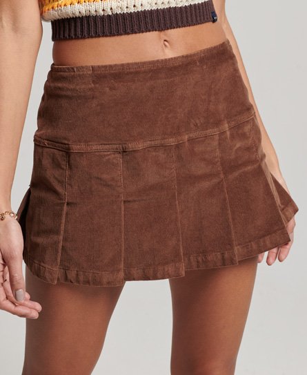 Superdry Women's Plissierter Vintage Minirock aus Cord Braun - Größe: 40 von Superdry