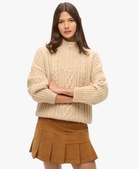 Superdry Damen Plissierter Vintage Minirock aus Cord Braun - Größe: 40 von Superdry