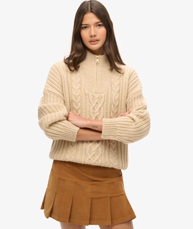 Superdry Damen Plissierter Vintage Minirock aus Cord Braun - Größe: 42 von Superdry