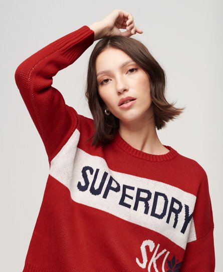 Superdry Women's Retro Ski Strickpullover Rot - Größe: 44 von Superdry