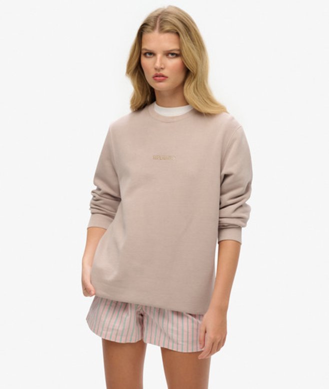 Superdry Women's Rundhals-sweatshirt in Übergröße mit Mikro-logo Taupe - Größe: L von Superdry