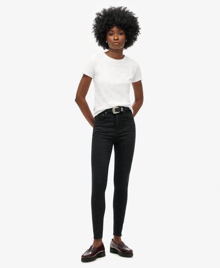 Superdry Women's Skinny Jeans aus Bio-Baumwolle mit Hohem Bund Schwarz - Größe: 24/30 von Superdry