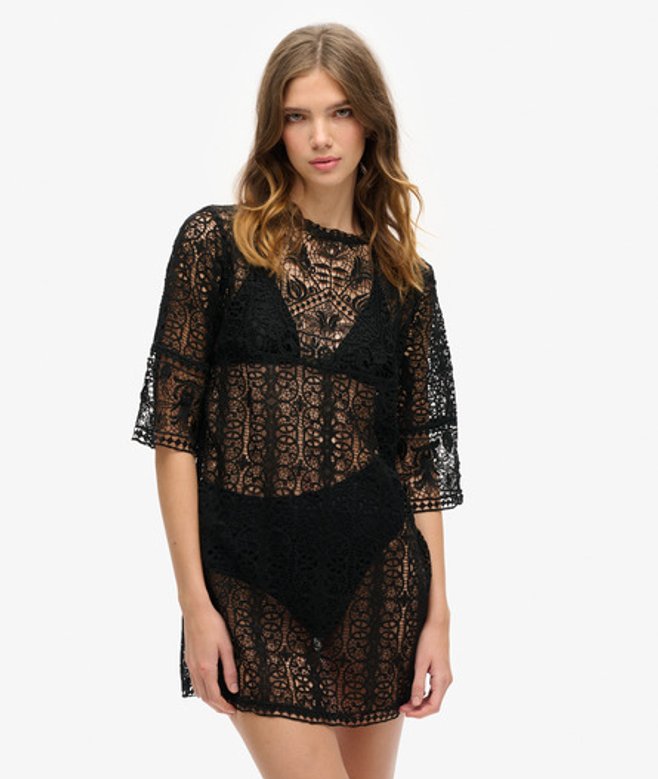 Superdry Damen Strand-minikleid mit Spitze Schwarz - Größe: 10-12 Superdry Damen Strand-minikleid mit Spitze Schwarz - Größe: 10-12 von Superdry