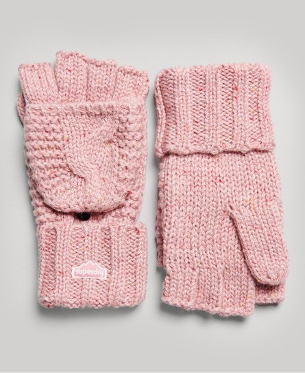 Superdry Women's Strickhandschuhe mit Zopfmuster Pink - Größe: 1Größe von Superdry