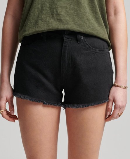 Superdry Women's Studios Denim-Shorts aus Bio-Baumwolle mit Hohem Bund Schwarz - Größe: 36 von Superdry