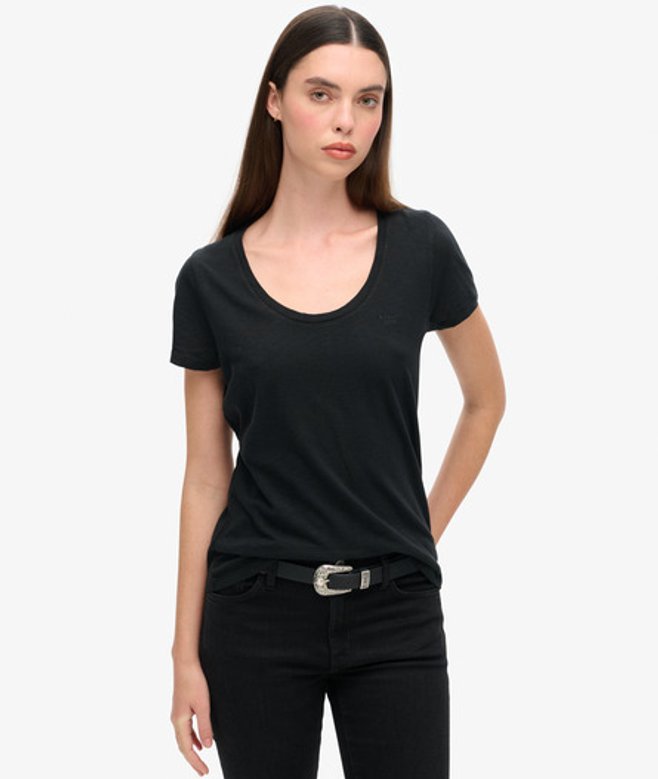 Superdry Women's Studios T-shirt mit Tiefem Ausschnitt Schwarz - Größe: 46 von Superdry