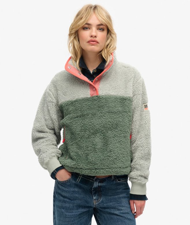 Superdry Damen Superweicher Mash Up Henley-Pullover, Grau & Grün - Größe: 40 Superdry Damen Superweicher Mash Up Henley-Pullover, Grau & Grün - Größe: 40 von Superdry
