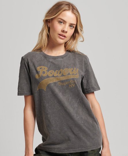 Superdry Women's T-Shirt mit Grafik-Logo und Verzierung Schwarz - Größe: 36 von Superdry