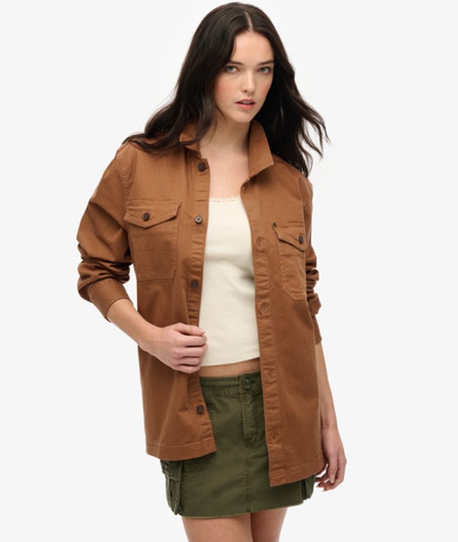 Superdry Damen Baumwolle The Merchant Store - Oversize-Hemd mit Fischgrätmuster, Braun - Größe: XXL von Superdry