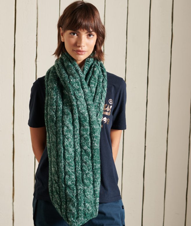 Superdry Damen Tweed-schlauchschal mit Zopfmuster Grün - Größe: One Größe von Superdry