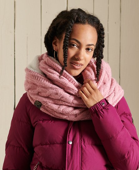 Superdry Women's Tweed-Schlauchschal mit Zopfmuster Pink - Größe: 1Größe von Superdry