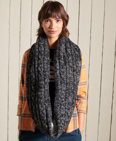 Superdry Women's Tweed-Schlauchschal mit Zopfmuster Schwarz - Größe: 1Größe von Superdry