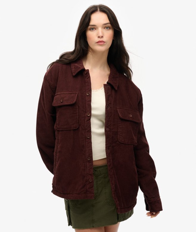 Superdry Damen Baumwolle Oversized Surplus Cord-Hemdjacke, Dunkelbraun - Größe: XXL von Superdry
