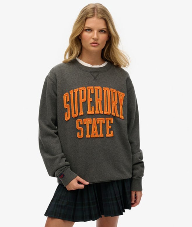 Superdry Women's Übergroßes Vintage Athletic Sweatshirt mit Rundhalsausschnitt Dunkelgrau/orange - Größe: L von Superdry