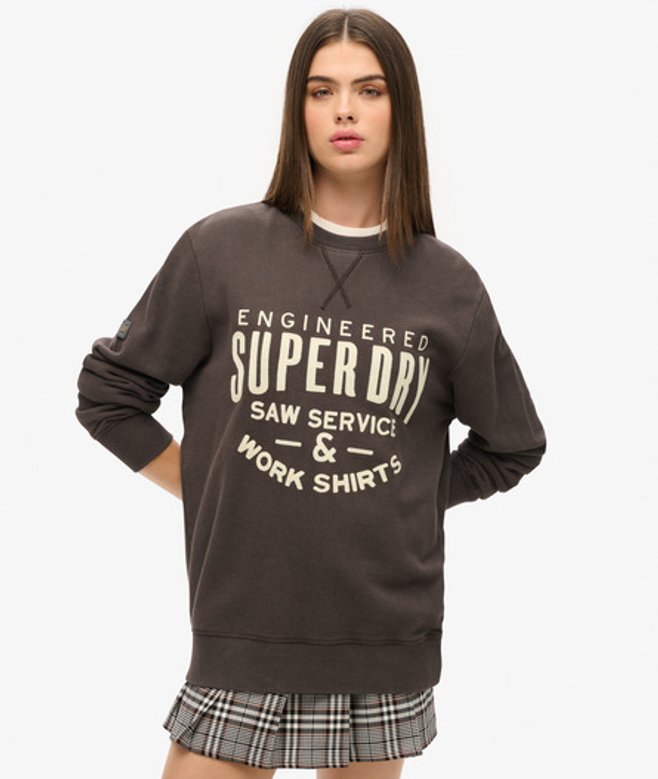 Superdry Women's Übergroßes Workwear Sweatshirt mit Applikation Schwarz - Größe: L von Superdry