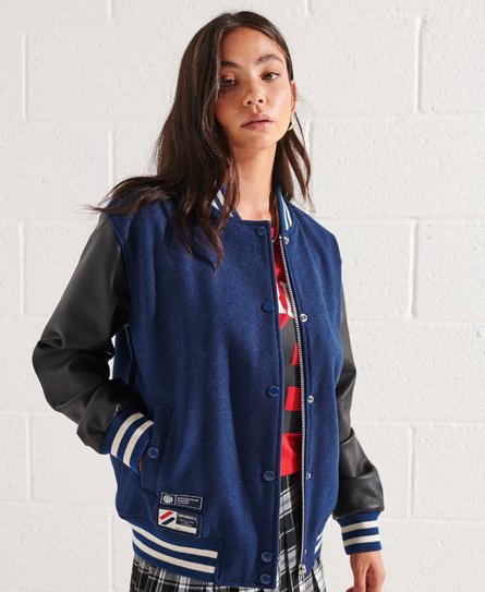 Superdry Women's Varsity Baseballjacke aus Wolle Blau - Größe: 36 von Superdry