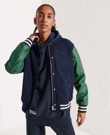 Superdry Women's Varsity Baseballjacke aus Wolle Marineblau - Größe: 36 von Superdry