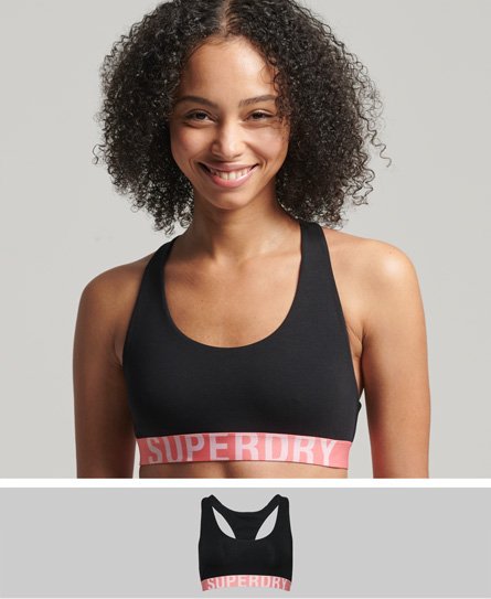 Superdry Women's Verkürztes Bustier aus Bio-Baumwolle mit Großem Logo Schwarz - Größe: 34 von Superdry