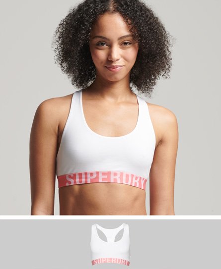 Superdry Women's Verkürztes Bustier aus Bio-Baumwolle mit Großem Logo Weiß - Größe: 38 von Superdry