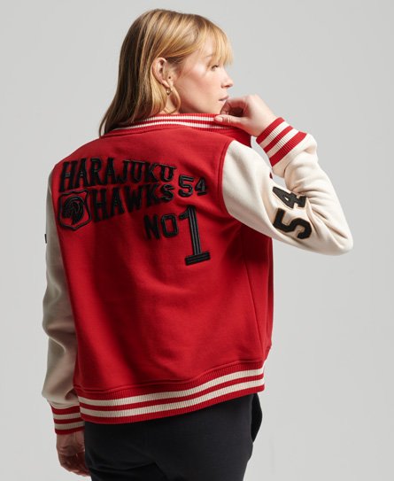 Superdry Women's Vintage Collegiate Baseball-Bomberjacke aus Jersey Rot - Größe: 44 von Superdry