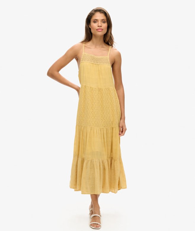 Superdry Damen Vintage Maxi-trägerkleid mit Spitze Gelb - Größe: 38 von Superdry