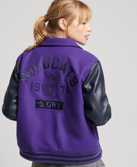 Superdry Women's Vintage Mixed Varsity Bomberjacke Lila - Größe: 38 von Superdry