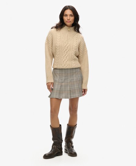 Superdry Women's Vintage Tweed-Minirock mit Falten Beige - Größe: 40 von Superdry