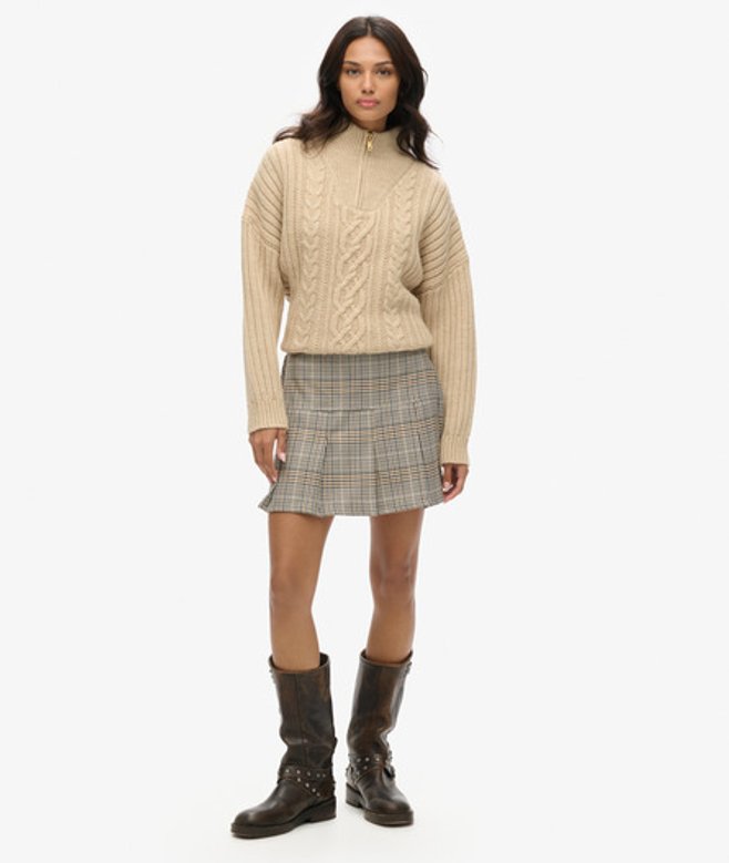 Superdry Damen Vintage Tweed-minirock mit Falten Beige - Größe: 42 von Superdry