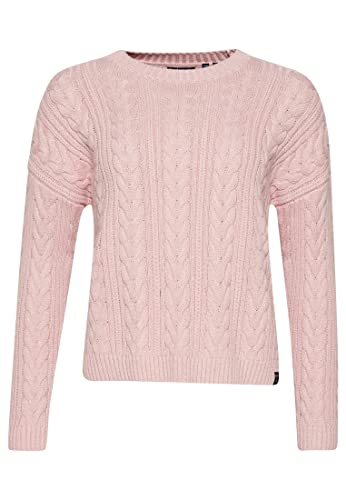 Superdry Womens Dropped Shoulder Cable Crew Pullover, Nappa Pink Twist, M von Superdry