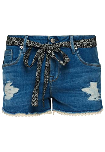 Superdry Womens LACE HOT Shorts, Mid Indigo Destroy, 30 von Superdry