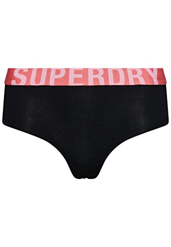 Superdry Womens Large Logo Brief Hipster-Höschen, Black/Fluro Coral, L von Superdry