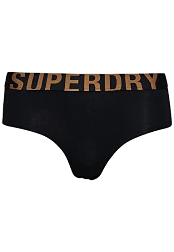 Superdry Womens Large Logo Brief Hipster-Höschen, Black/Gold, S von Superdry