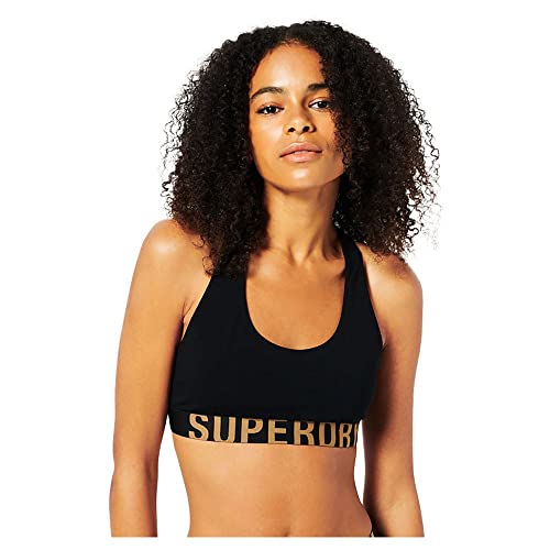 Superdry Womens Large Logo Crop Bralette Bustier, Black/Gold, M von Superdry