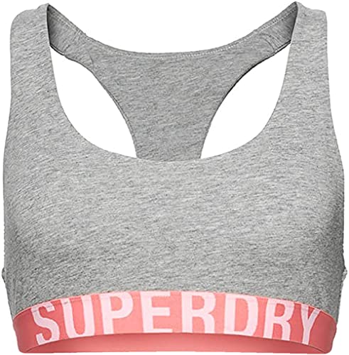 Superdry Womens Large Logo Crop Bralette Bustier, Grey Marl/Fluro Coral, L von Superdry