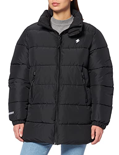 Superdry Womens Longline Sports Puffer Jacket, Black, S von Superdry