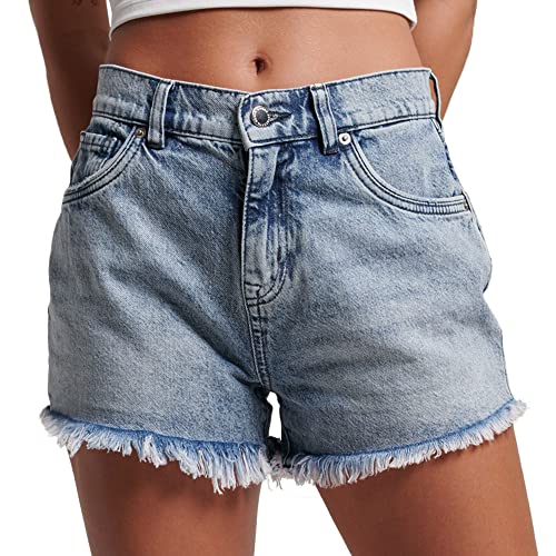 Superdry Womens Studios HIGH Rise Denim Jeans-Shorts, Washed Indigo, 30 von Superdry