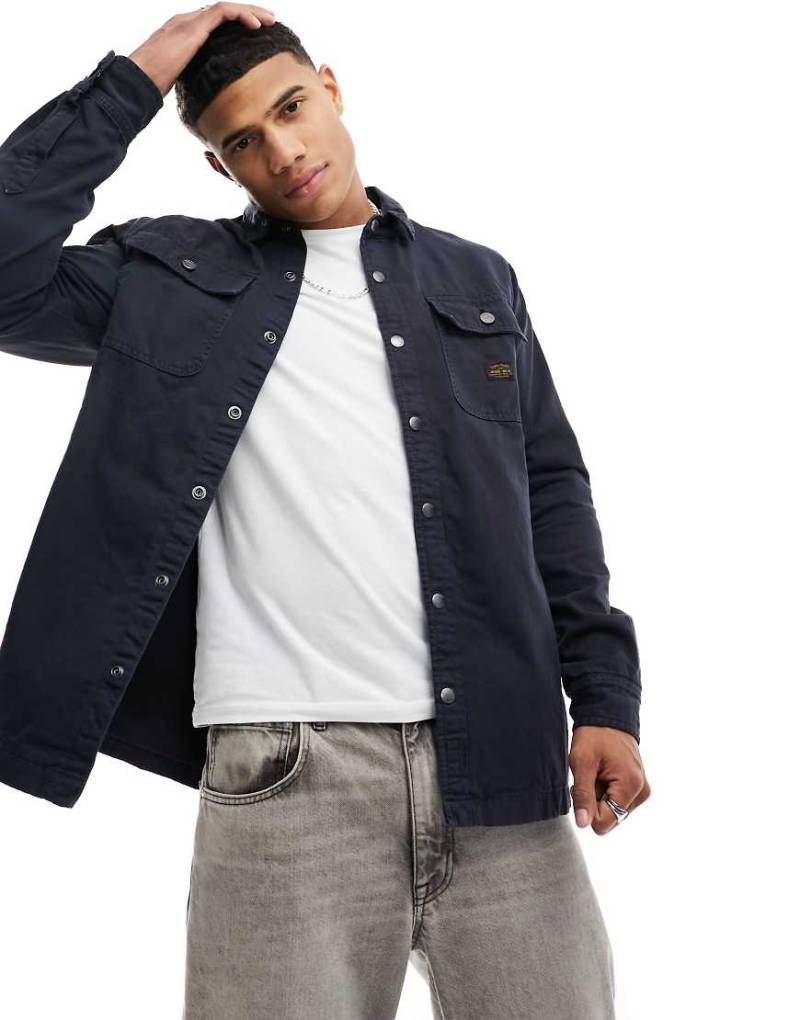 Superdry - Workwear-Hemdjacke aus Leinen in Mitternachtsmarineblau von Superdry