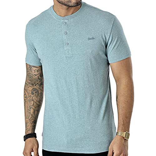 Superdry Herren Vintage Logo Henley-Oberteil aus Bio-Baumwolle mit Stickerei Meerschaum Blau Meliert XL von Superdry