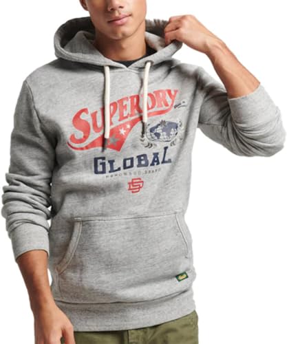 Superdry Herren Vintage College Hoodie mit Schriftzug Sportlich Grau Meliert XL von Superdry