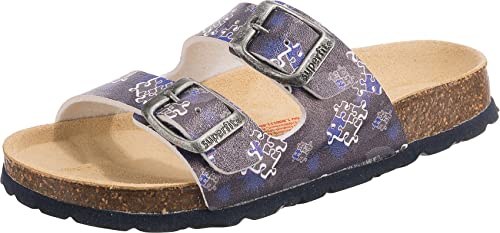 Superfit Jungen Fussbettpantoffel Hausschuh, Blau Grau 8060, 29 EU von Superfit