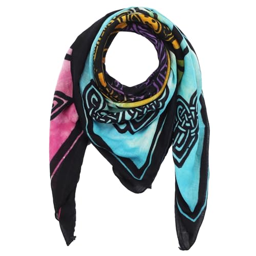 Superfreak® Baumwolltuch mit Keltischem Muster ° Tuch ° Schal ° 100x100 cm° Muster: Keltische Knoten und Figuren - schwarz/tie dye von Freak Scene