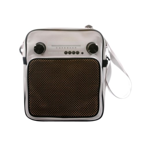 Superfreak® Tasche Radio Umhängetasche Radiotasche groß & hoch, Farbe: Weiß – Drehregler schwarz von Superfreak