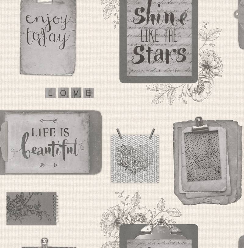 Superfresco Easy Vliestapete "Tekst/Lovely Day" glatt Grau - 10m x 52cm von Superfresco Easy