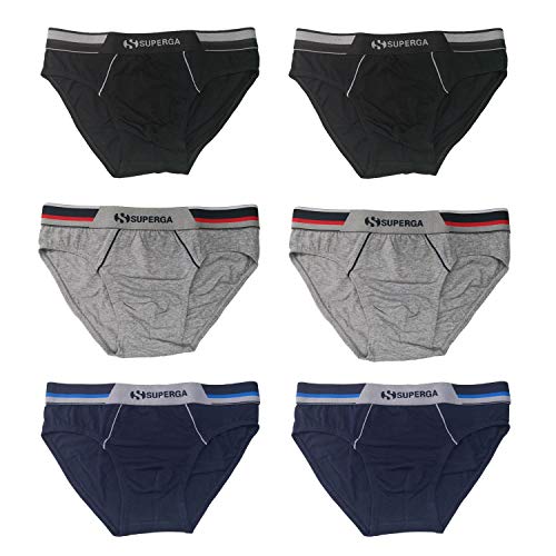 SUPERGA, 6 Paar Herren-Slips aus elastischer Baumwolle mit Gummizug innen oder außen, 6 einfarbig, 6 von Superga