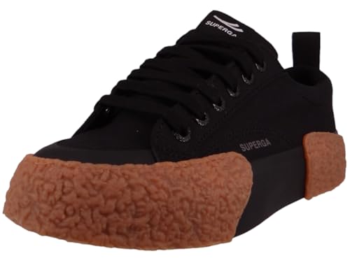 SUPERGA Schnürschuhe für Damen, flach, aus schwarzem Stoff, Black Gum, 40 EU von Superga