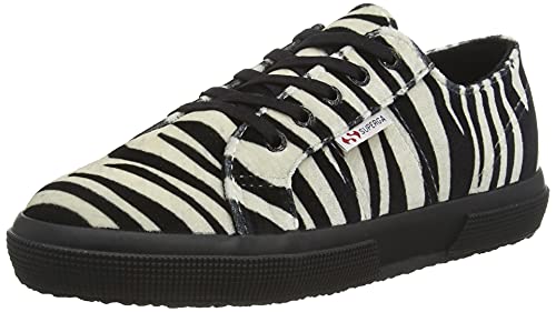 Superga 2750 Kids Print Velvet Schuhe mit elastischen Schnürsenkeln, Mehrfarbig Zebra Black Beige A0m, 25 EU von Superga