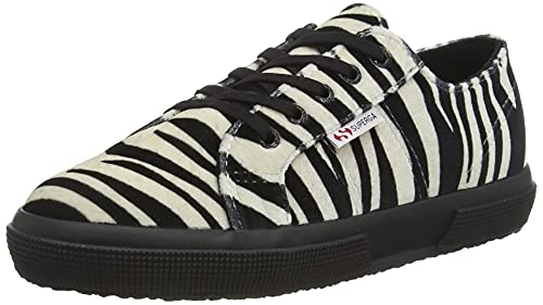 Superga 2750 Kids Print Velvet Schuhe mit elastischen Schnürsenkeln, Mehrfarbig Zebra Black Beige A0m, 33 EU von Superga