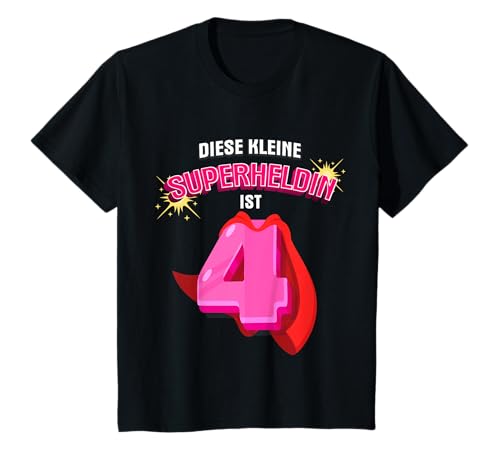 Kinder Diese kleine Superheldin ist 4 Jahre alt Held 4. Geburtstag T-Shirt von Superhelden Geschenk Kinder ab 4 Jahren Mädchen